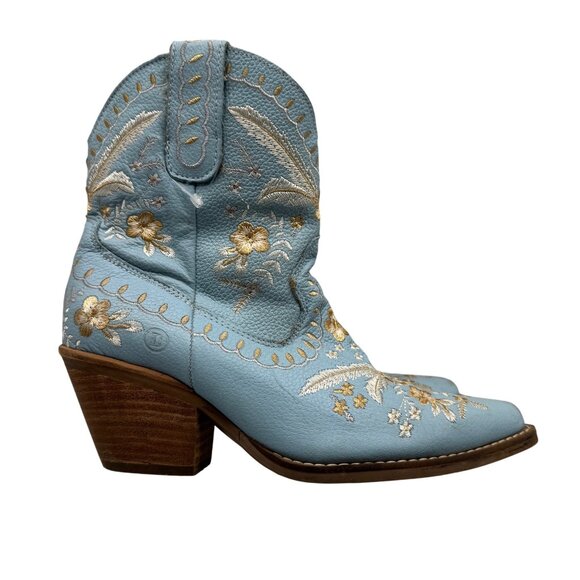 Dingo Blue Leather Primrose Embroidered Almond toe Boho western boots Women 6.5 - Picture 1 of 12